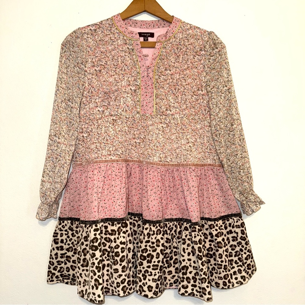 Imoga Stella Tiered Mixed Print Chiffon Dress Size 8